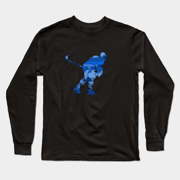 Hockey Player (Blue) Long Sleeve T-Shirt by DavidLoblaw